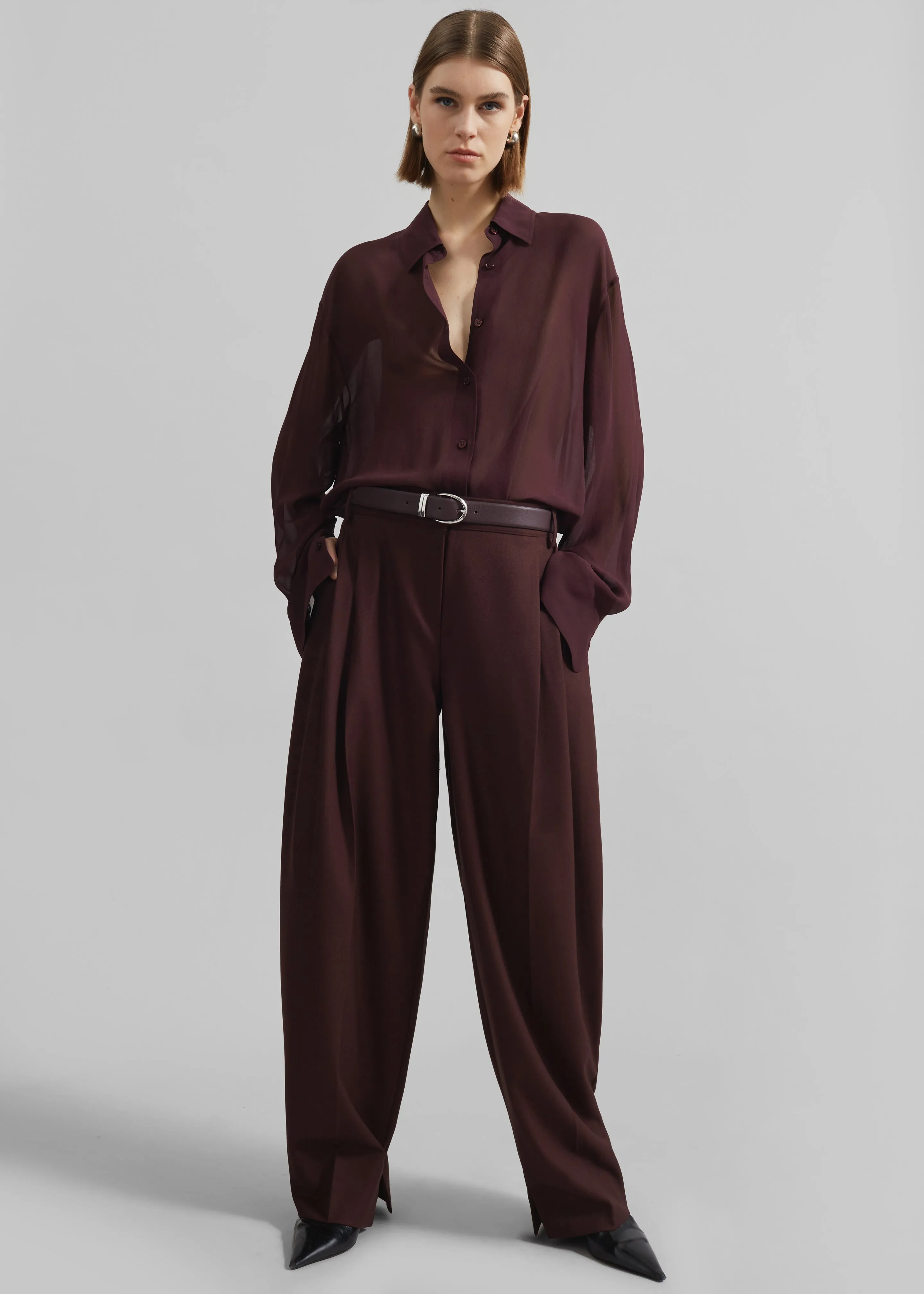 Durham Pleated Trousers - Burgundy