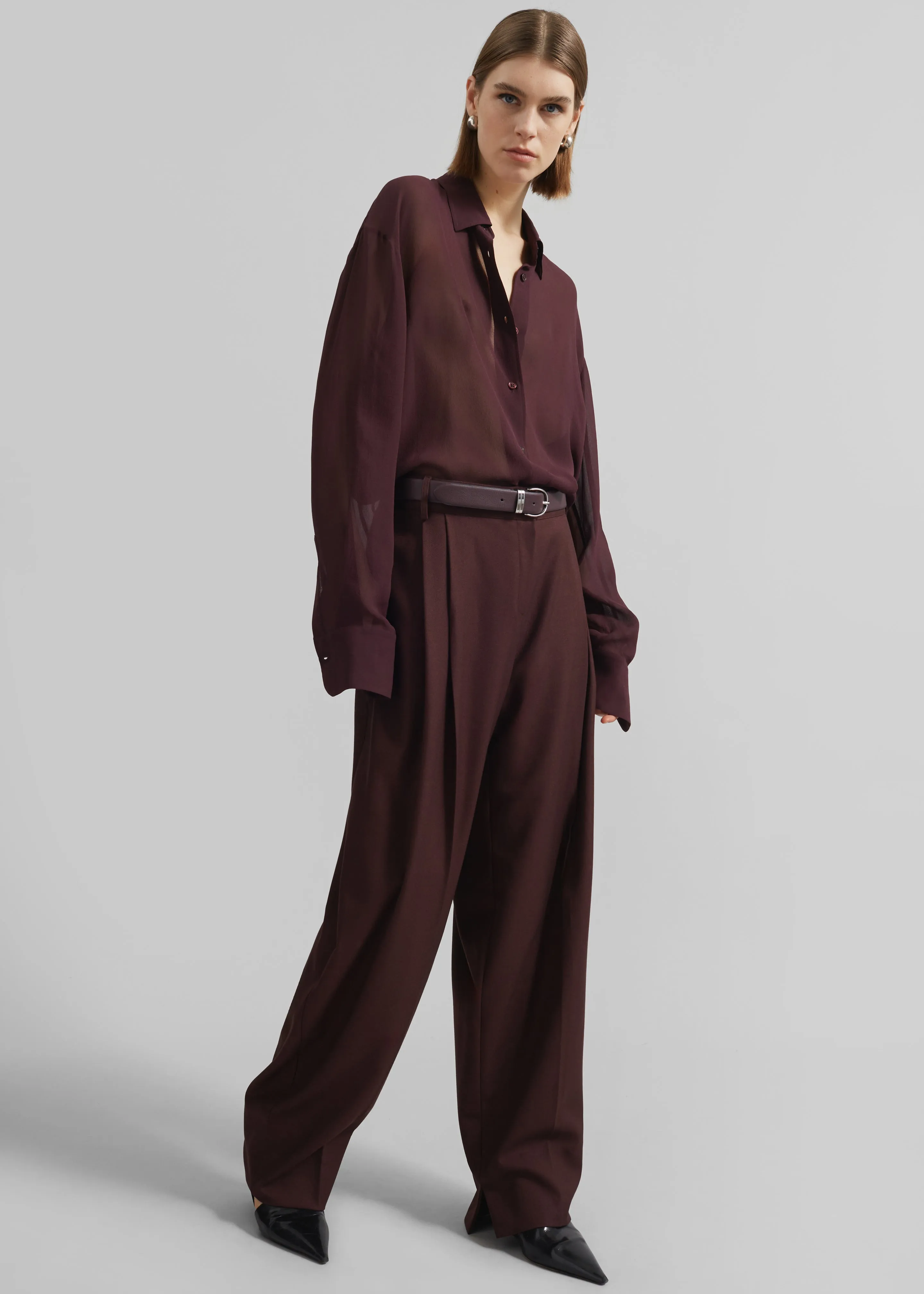 Durham Pleated Trousers - Burgundy