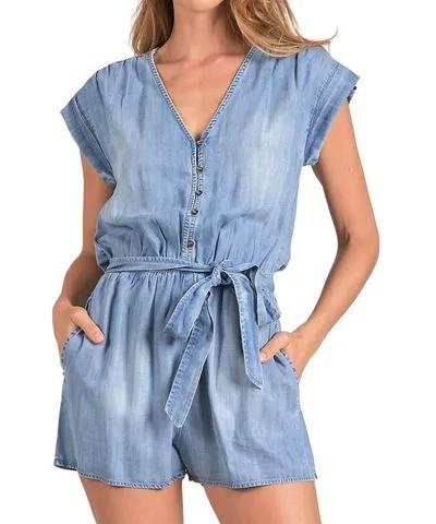 Elan V-Neck Romper In Lt Blue Wash