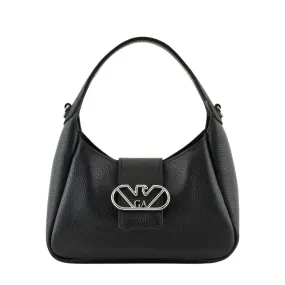 Emporio Armani Eagle Buckle Mini Leather Black Hobo Bag