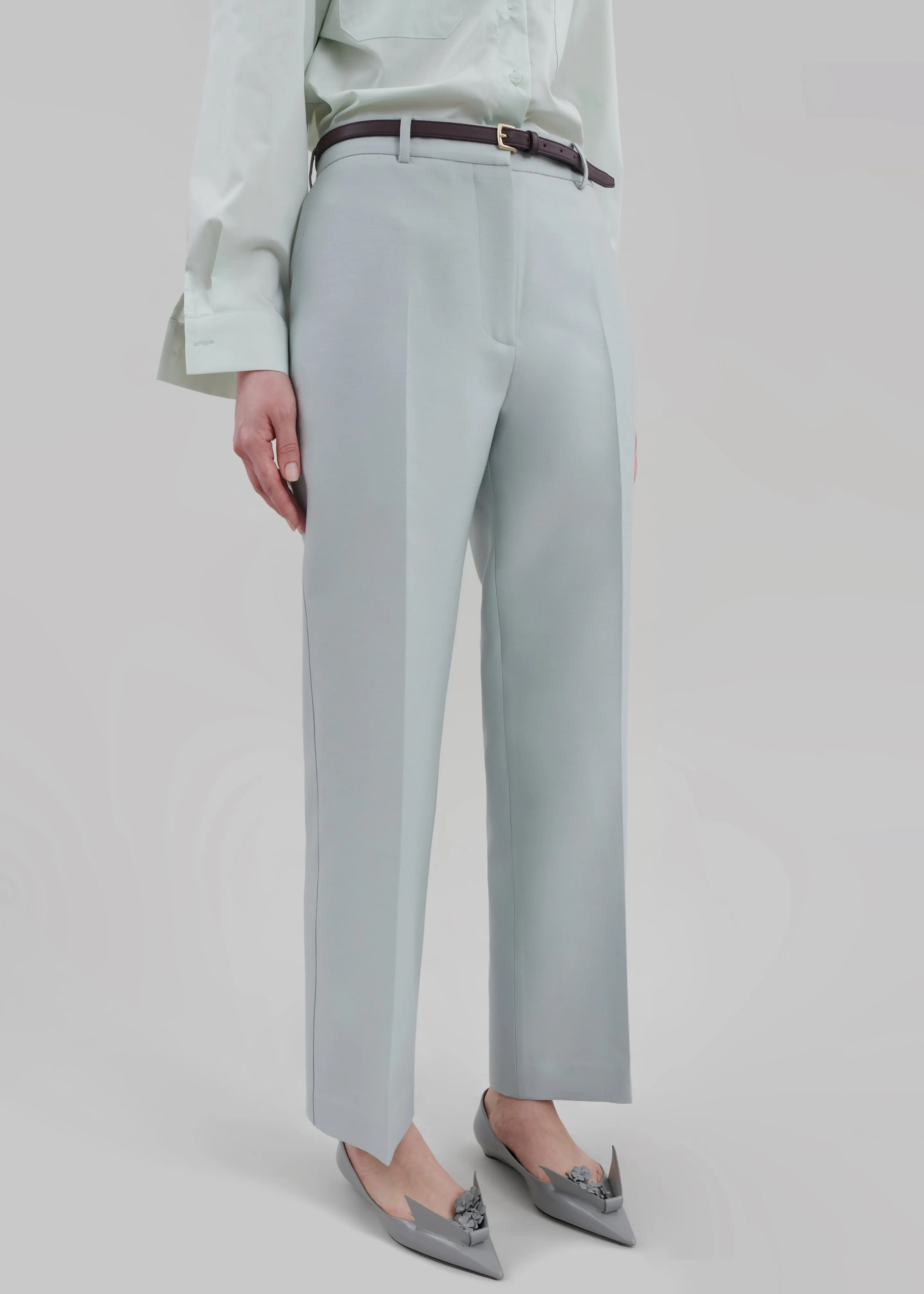 Emra Silk Trousers - Dusty Blue