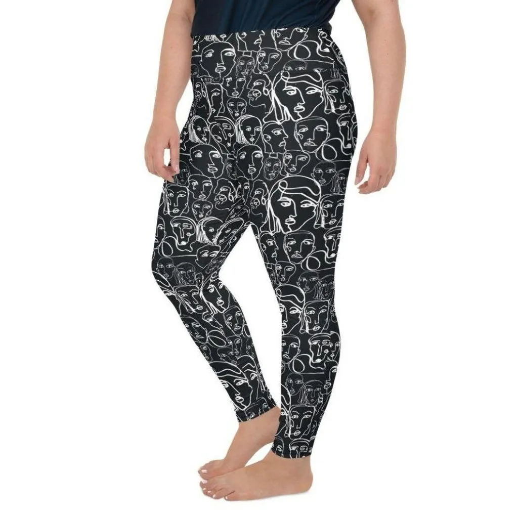 Face Drawings Plus Size Leggings