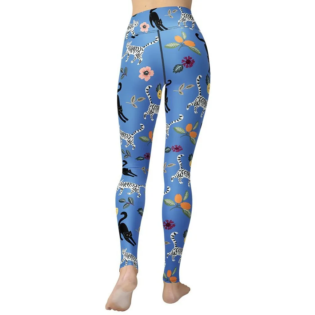 Feline & Flower Pattern Yoga Leggings