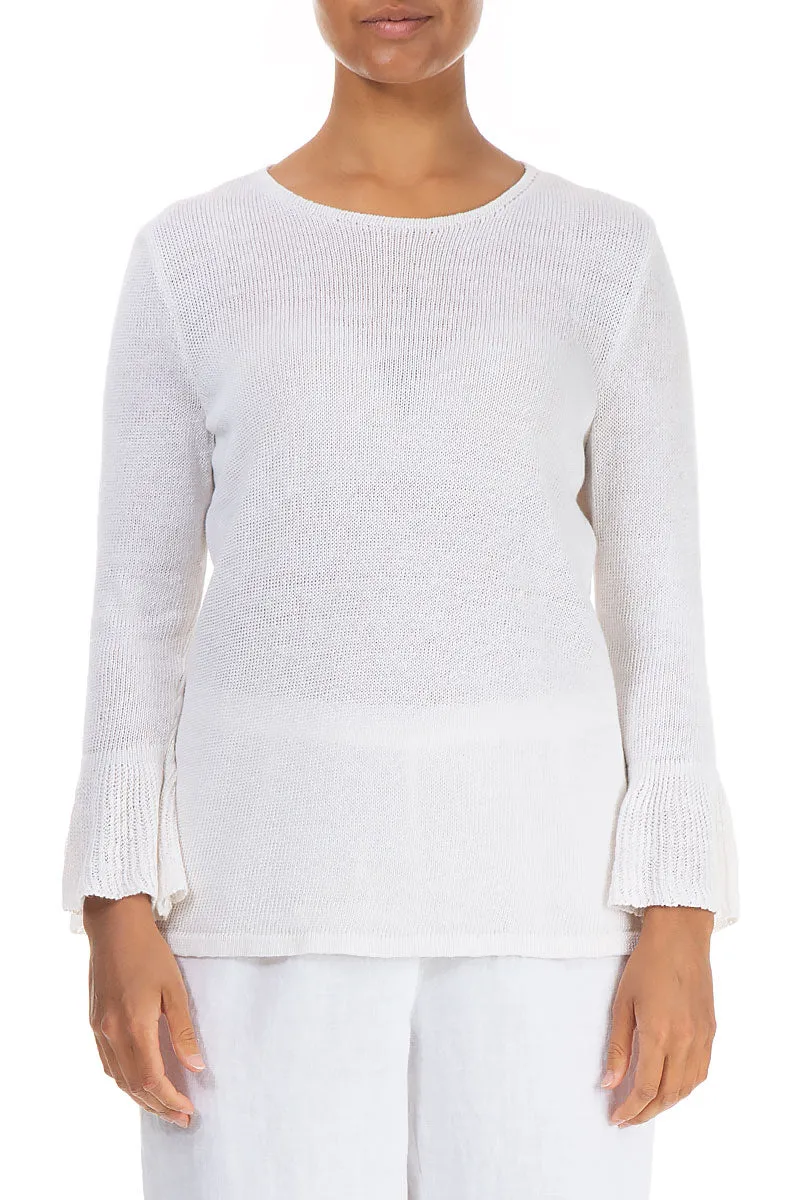 Flounce Sleeves White Linen Jumper