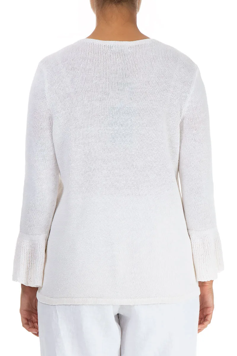 Flounce Sleeves White Linen Jumper