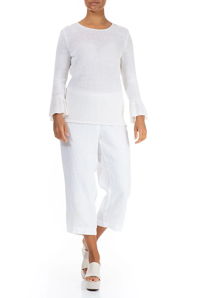 Flounce Sleeves White Linen Jumper