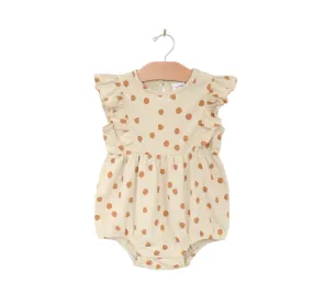 Flutter Short Sleeved Romper - Saffron Dots