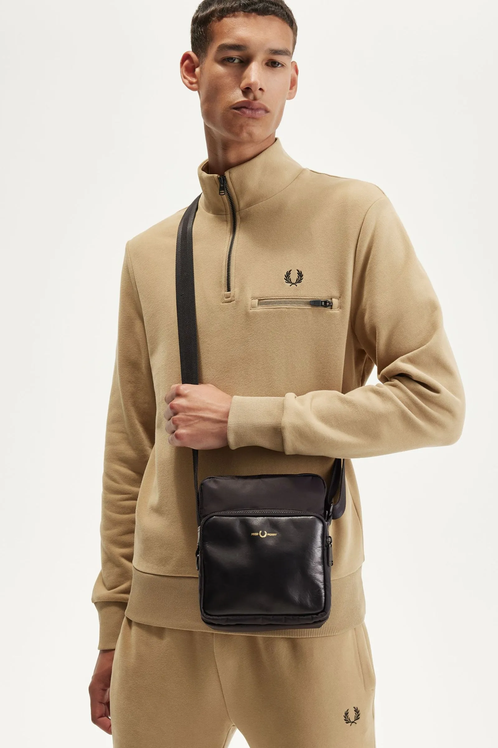 Fred Perry Nylon Twill Leather Side Bag