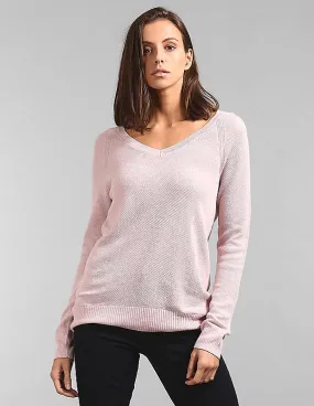 GAP Women Pink Textured V-Neck Pullover