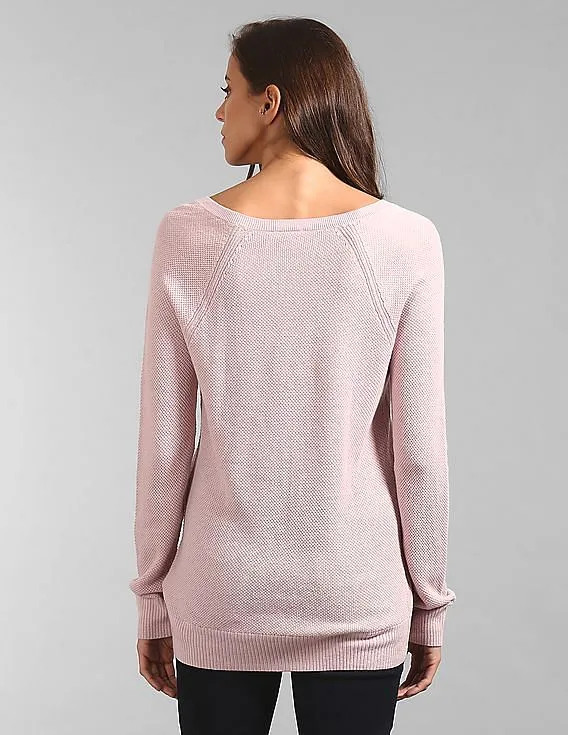 GAP Women Pink Textured V-Neck Pullover