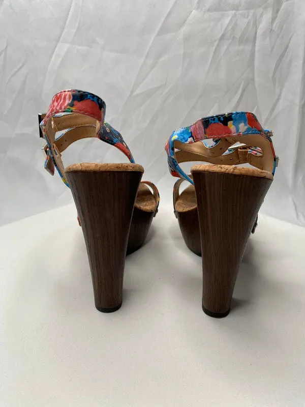 Gianni Bini - uk5 blue red cork sole platform sandals