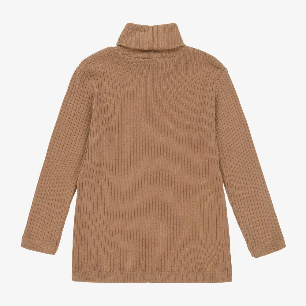 Girls Beige Viscose Polo Neck Jumper