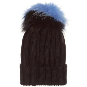 Girls Black Wool Pom-Pom Hat