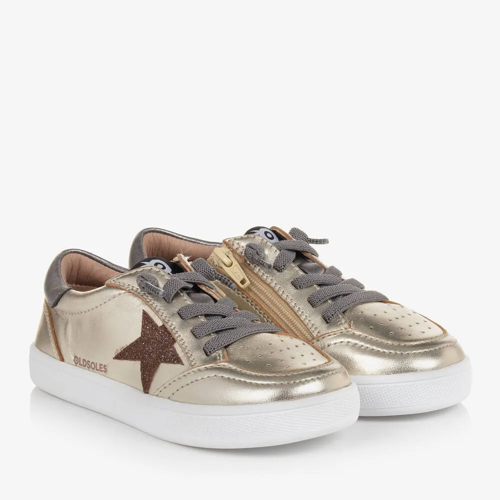 Girls Gold Leather Star Trainers