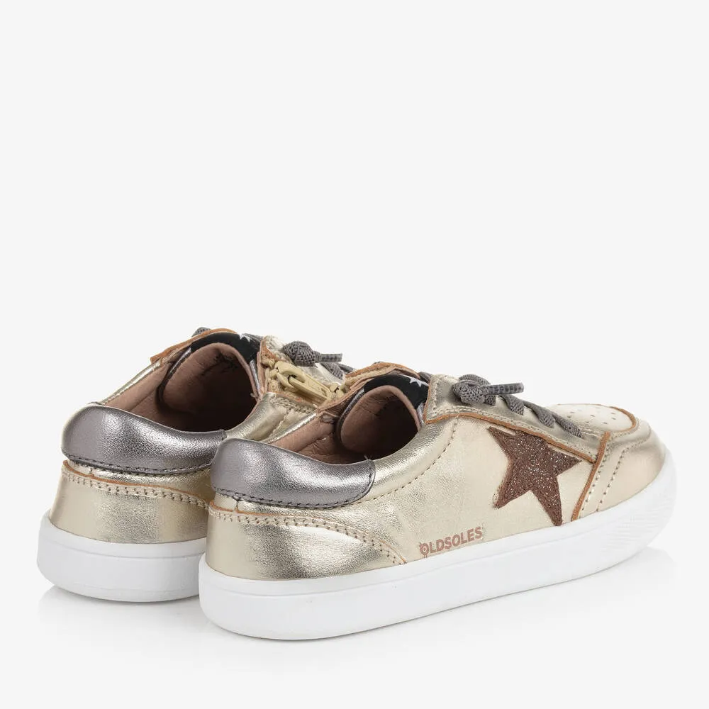 Girls Gold Leather Star Trainers