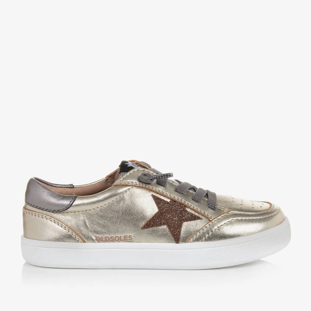 Girls Gold Leather Star Trainers