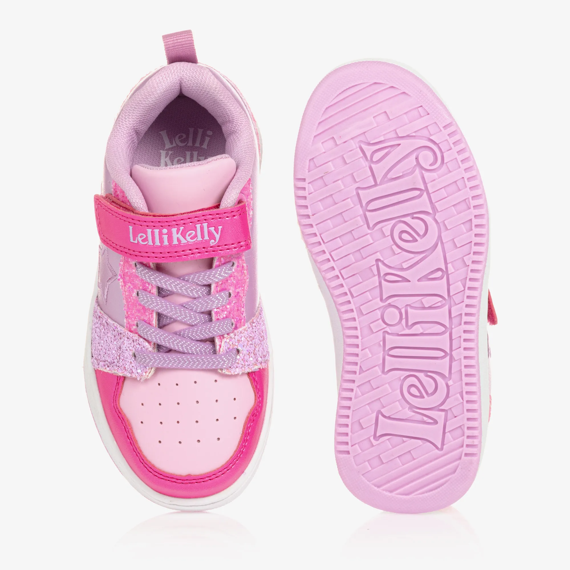 Girls Pink & Purple Star Velcro Trainers