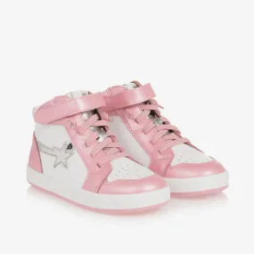 Girls Pink Leather High-Top Trainers