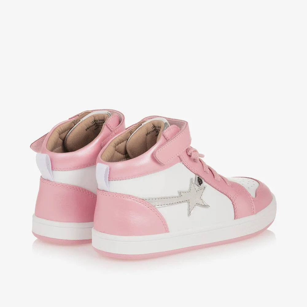 Girls Pink Leather High-Top Trainers