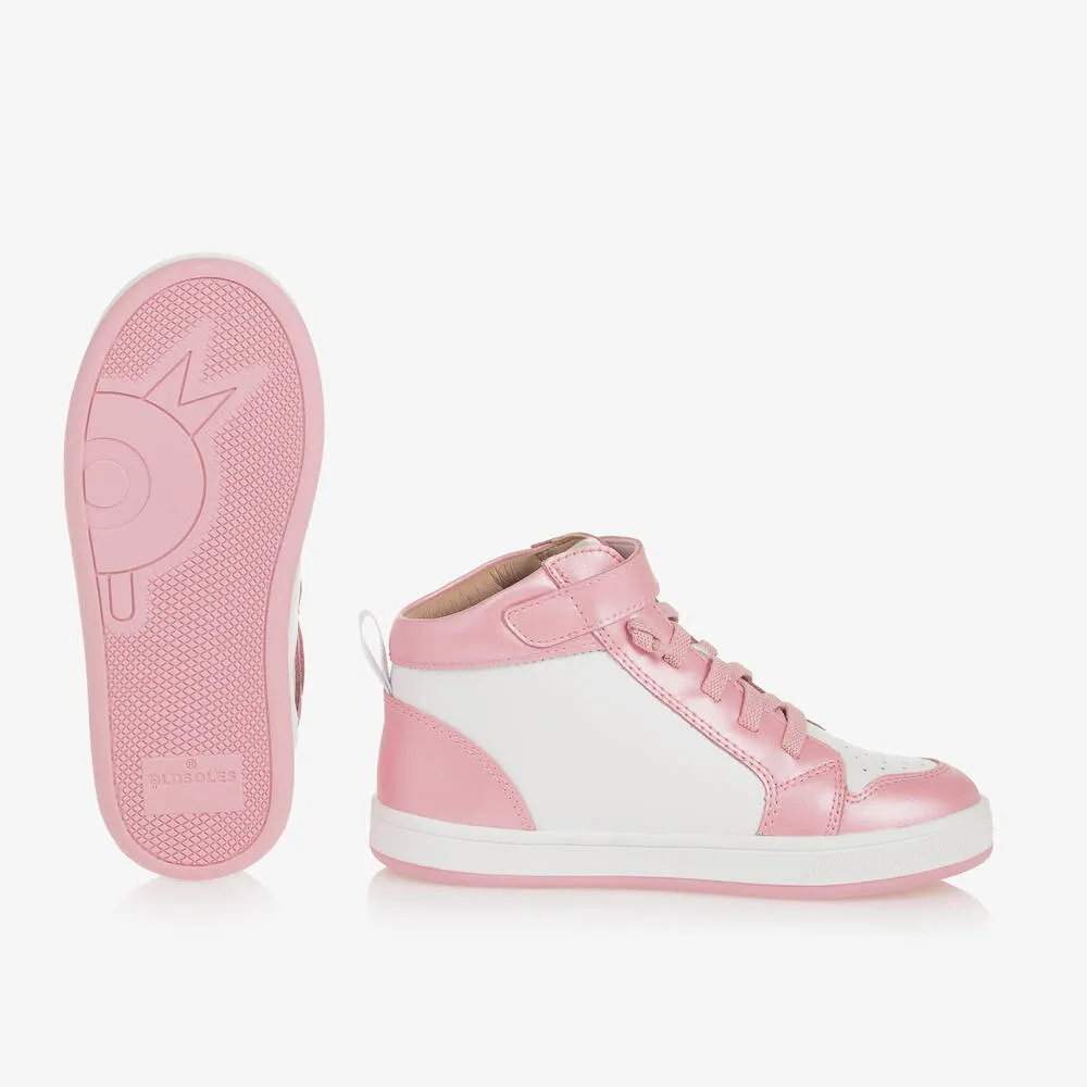 Girls Pink Leather High-Top Trainers