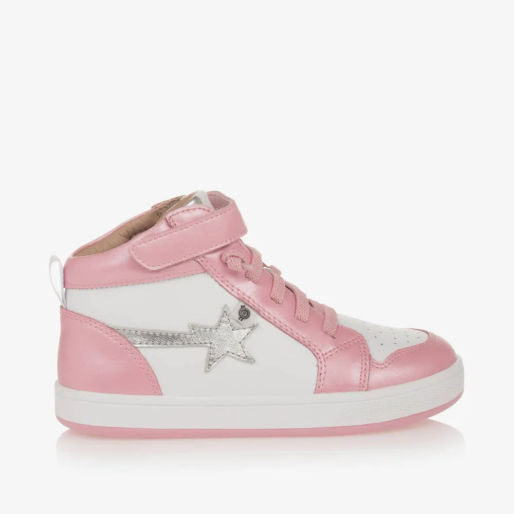 Girls Pink Leather High-Top Trainers