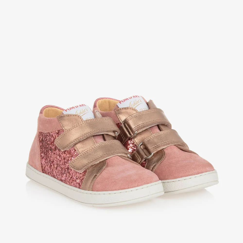 Girls Pink Suede Leather & Sequin Trainers