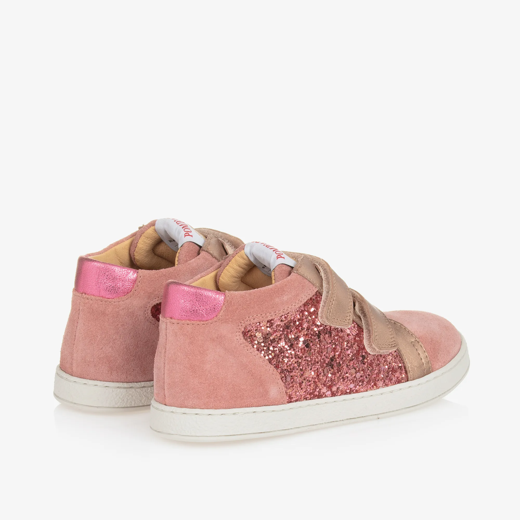 Girls Pink Suede Leather & Sequin Trainers