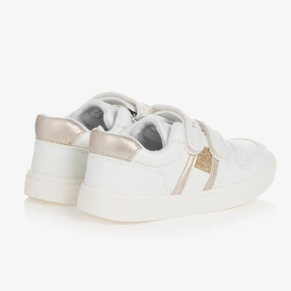 Girls White & Gold Glitter Velcro Trainers