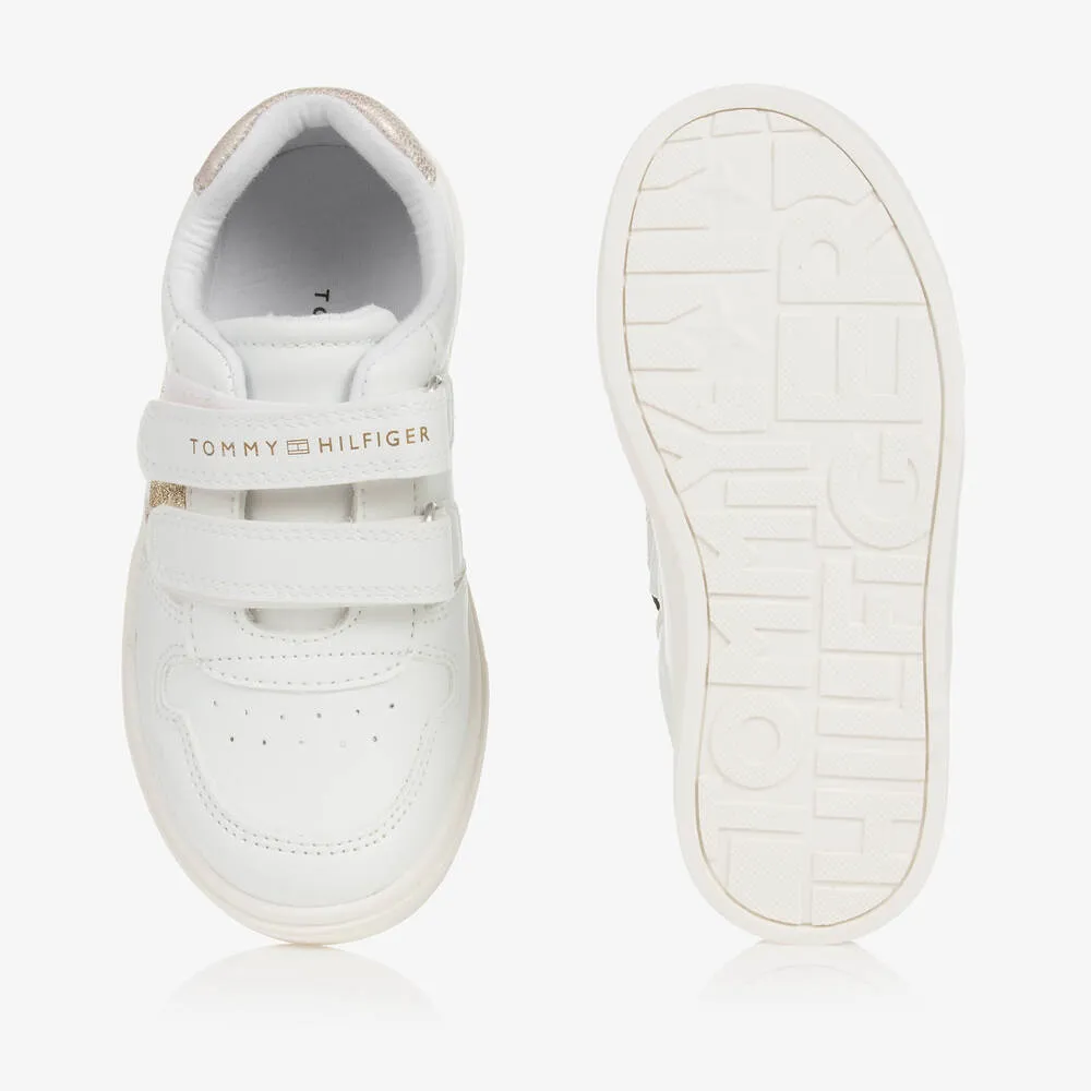 Girls White & Gold Glitter Velcro Trainers