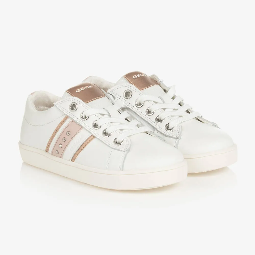 Girls White & Pink Leather Trainers