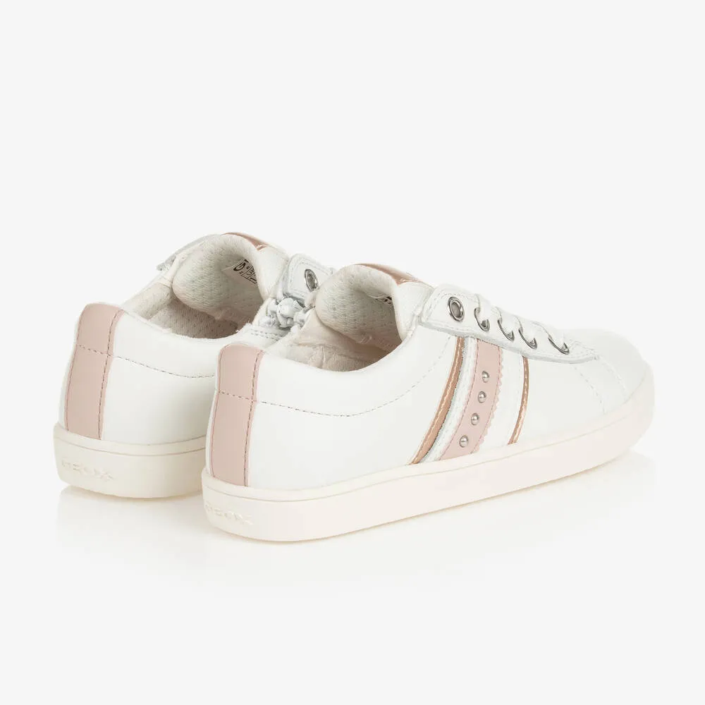 Girls White & Pink Leather Trainers