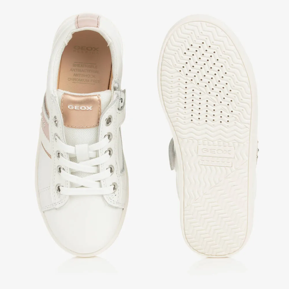 Girls White & Pink Leather Trainers