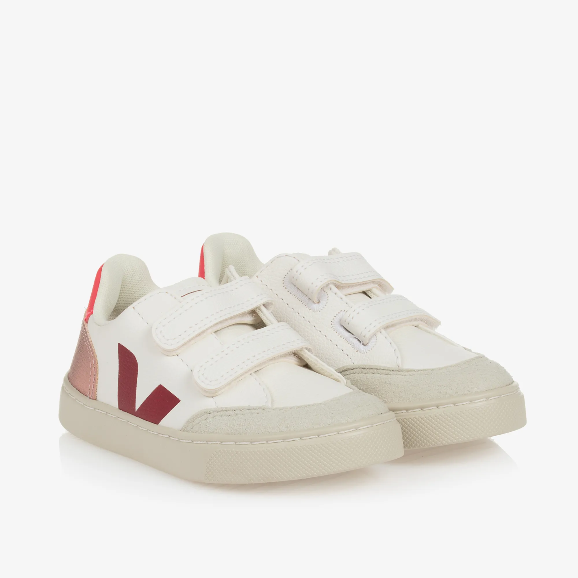 Girls White & Red V-12 Leather Trainers