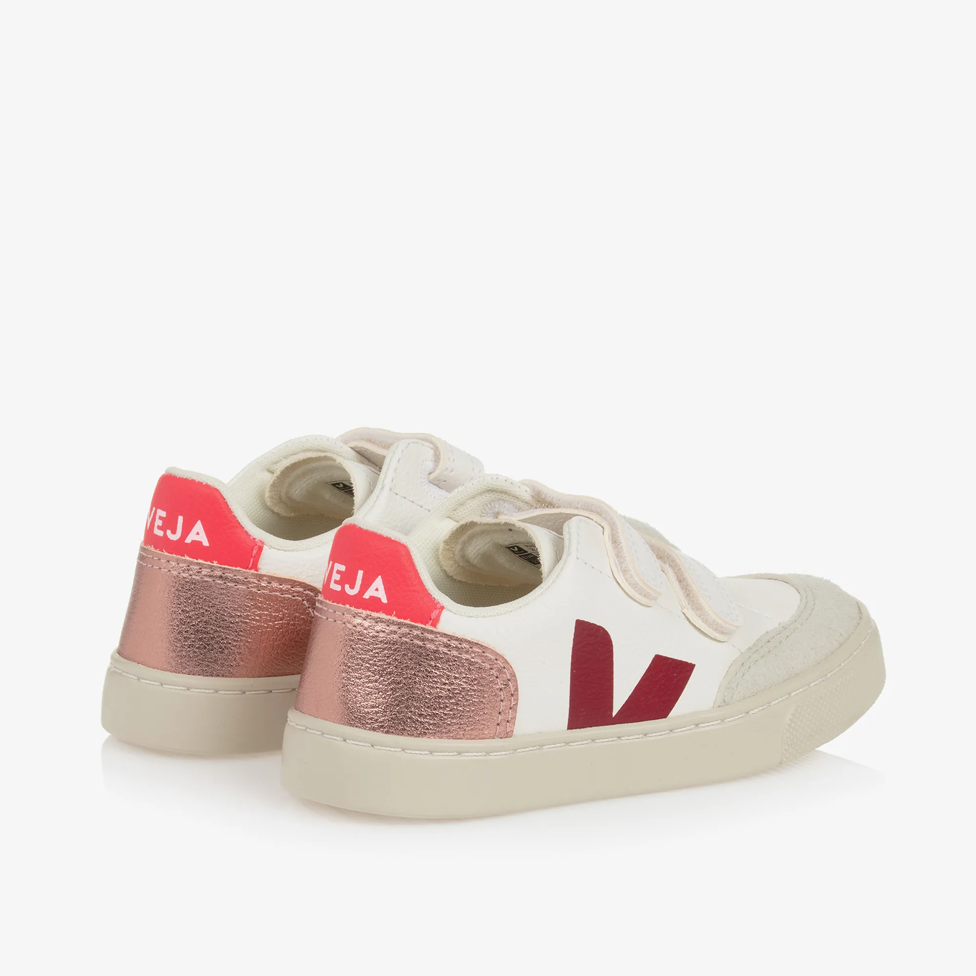 Girls White & Red V-12 Leather Trainers