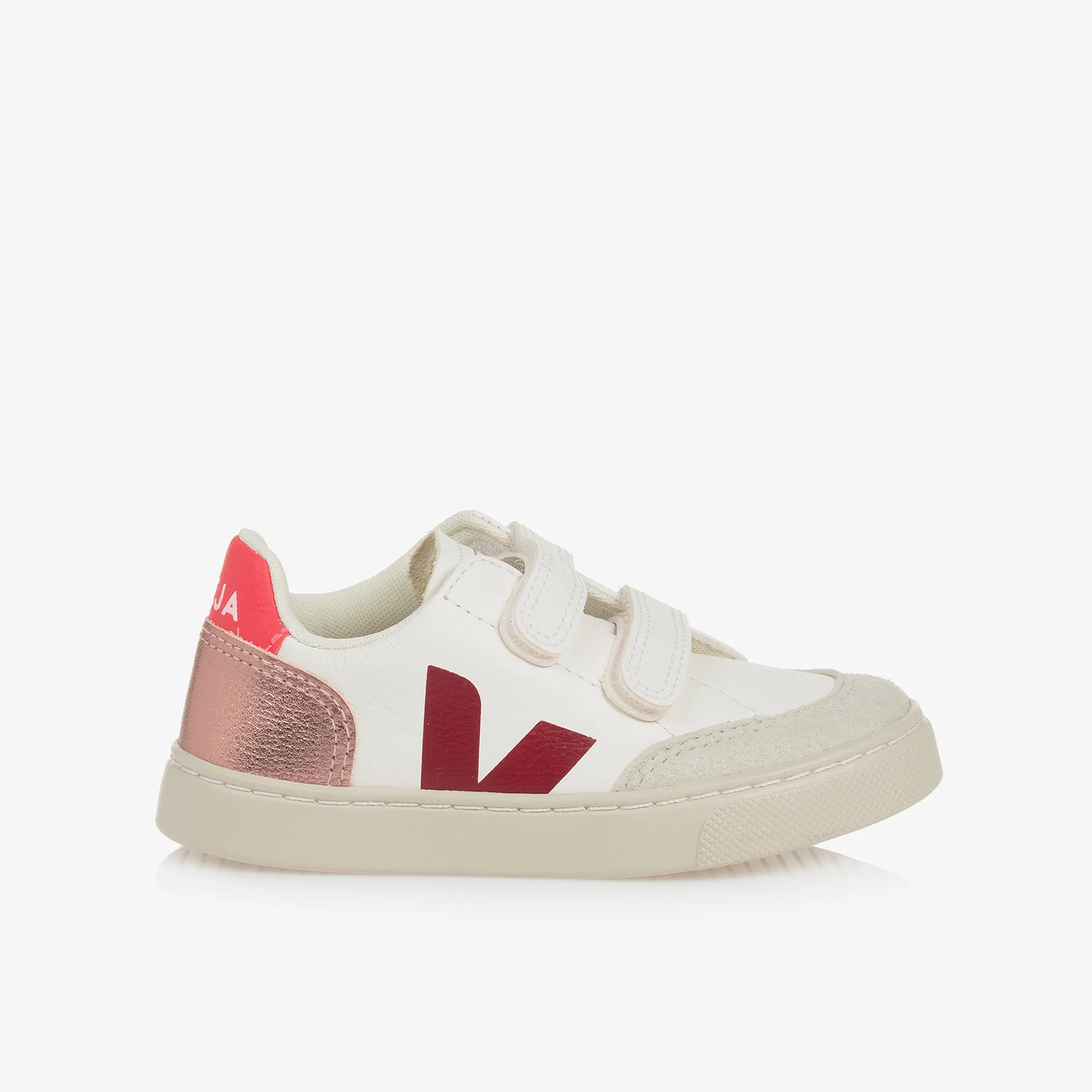 Girls White & Red V-12 Leather Trainers