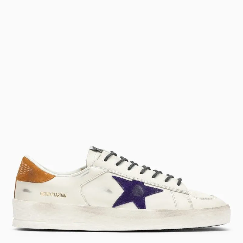 GOLDEN GOOSE Men's White Vintage Leather Low-Top Sneakers with Mustard Accents