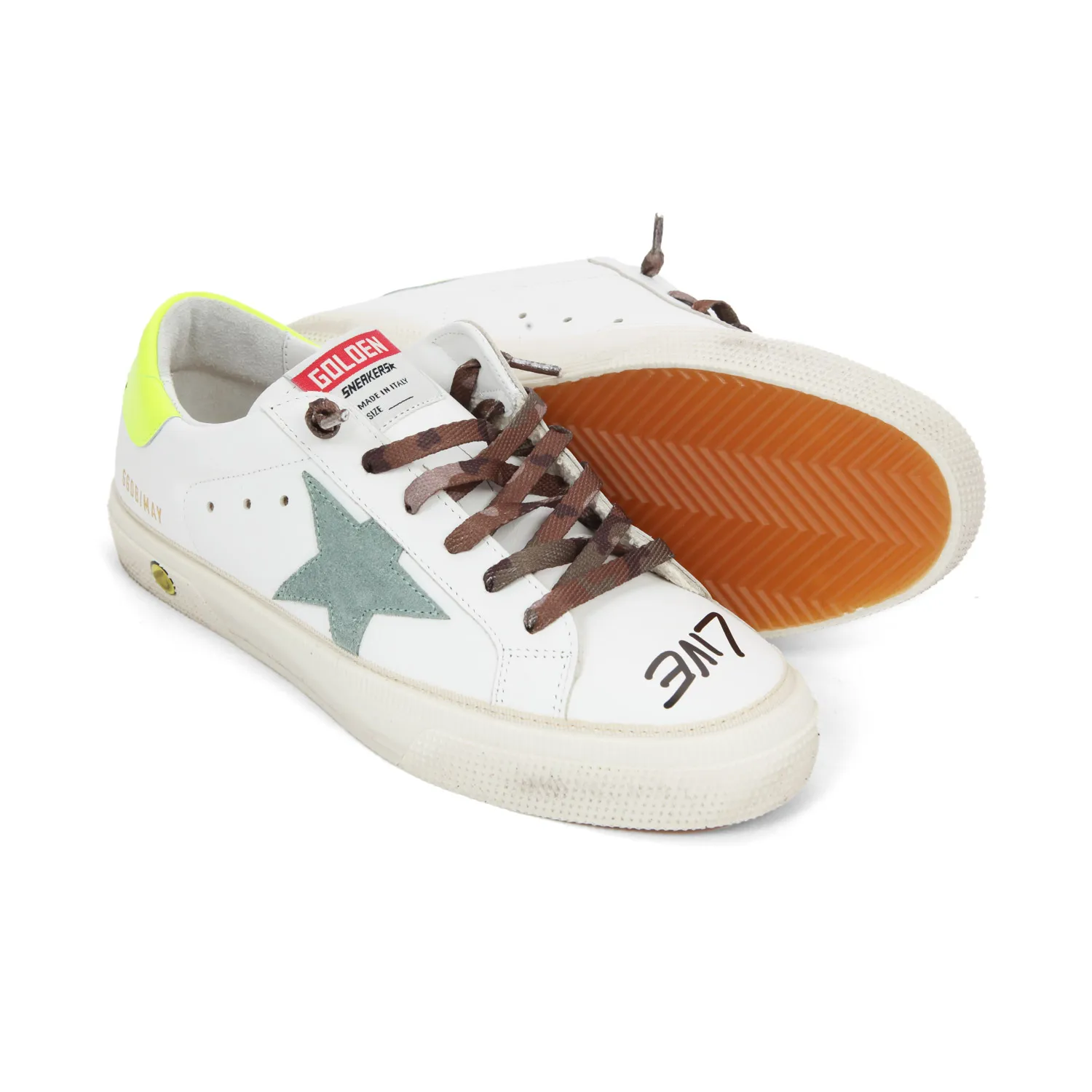 Golden Goose White And Fluo Yellow Sstar Sneakers For Teen Girls