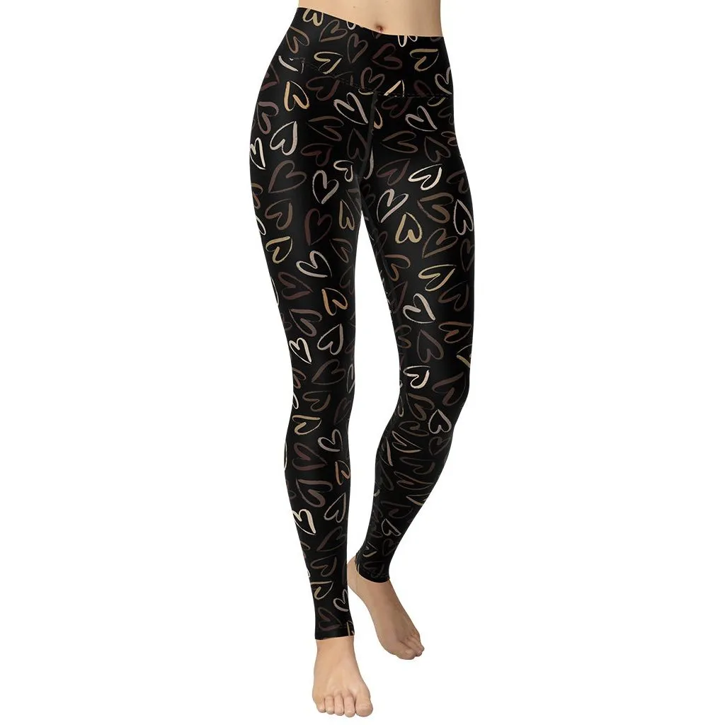 Golden Heart Print Yoga Leggings