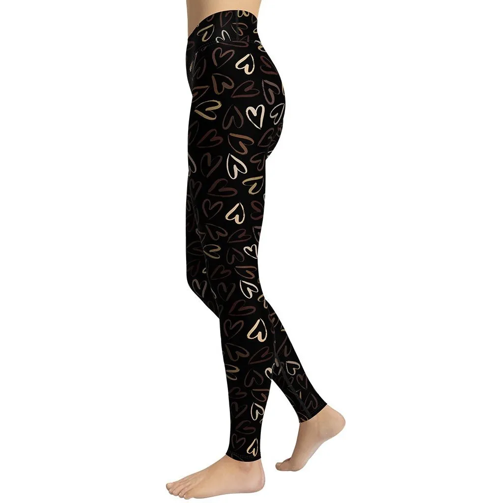 Golden Heart Print Yoga Leggings