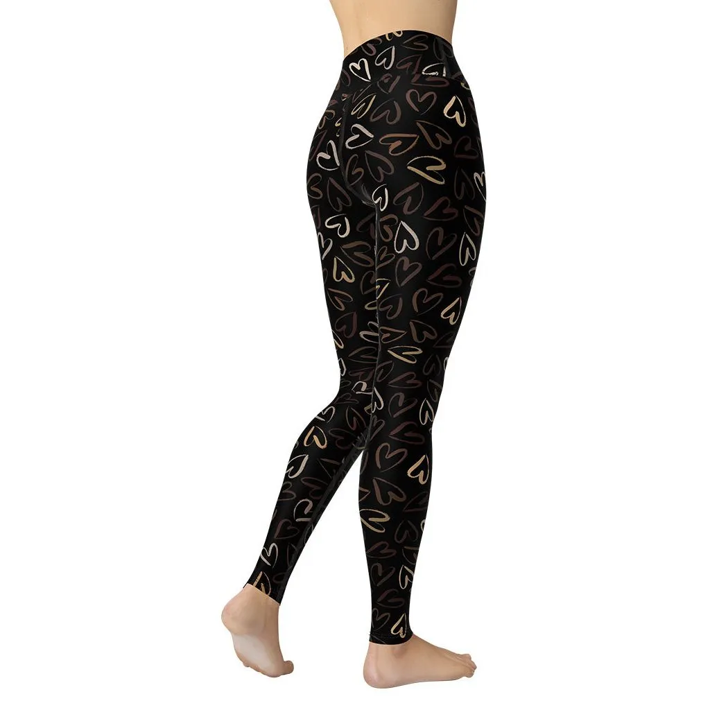 Golden Heart Print Yoga Leggings