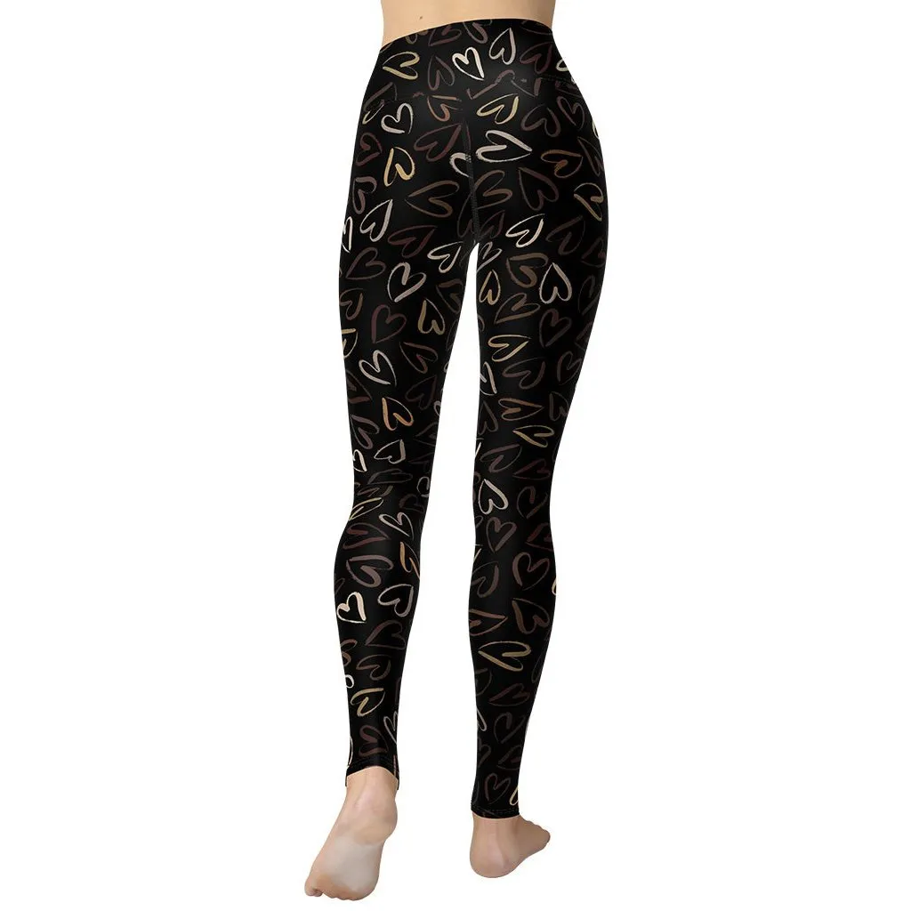 Golden Heart Print Yoga Leggings