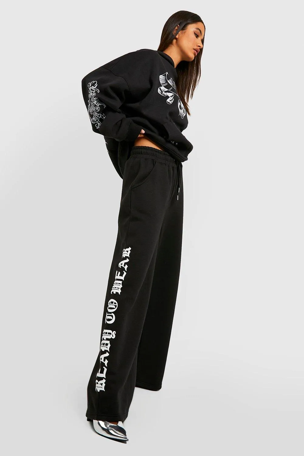 Gothic Print Wide Leg Joggers