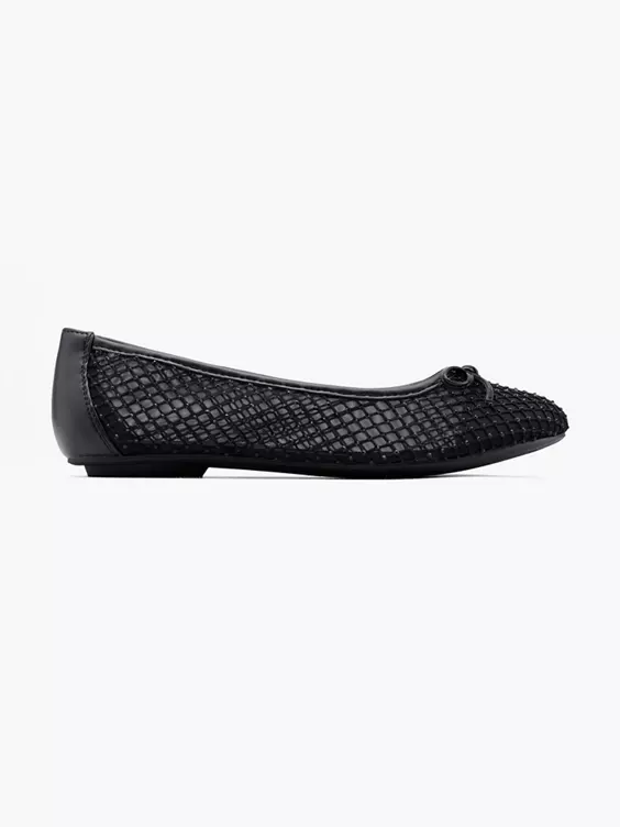 Graceland  Black Mesh Embellished Ballet Slipper