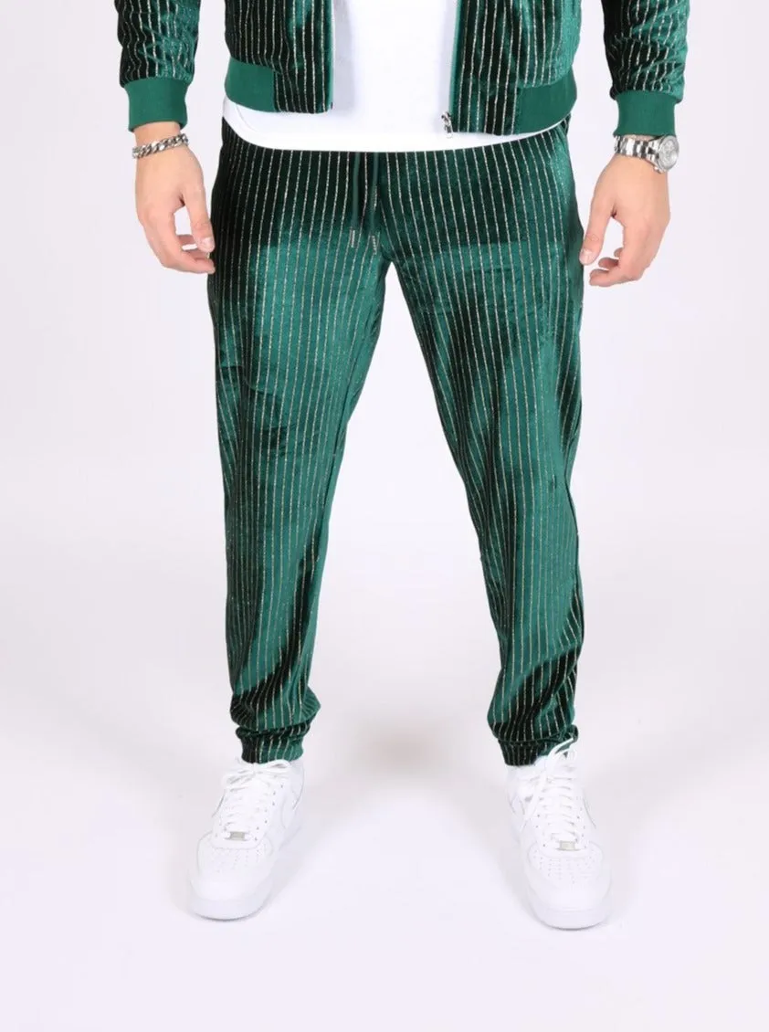 Green Pinstripe Velour Varsity Slim Joggers