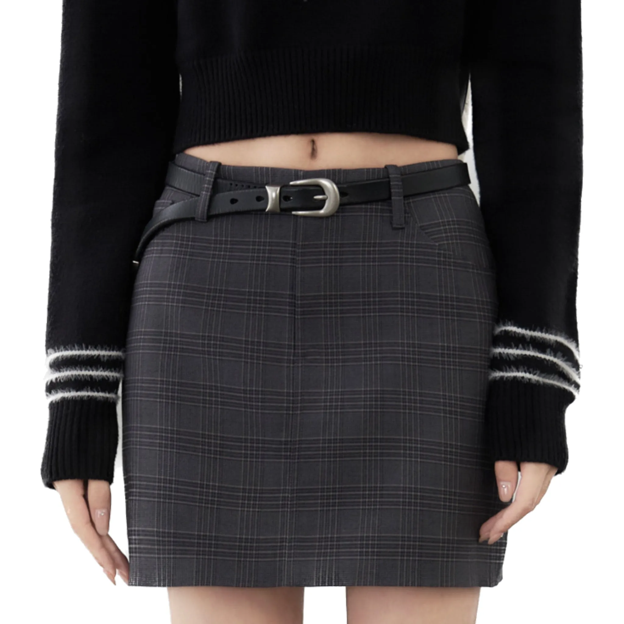 Grey Checkered Skirt-