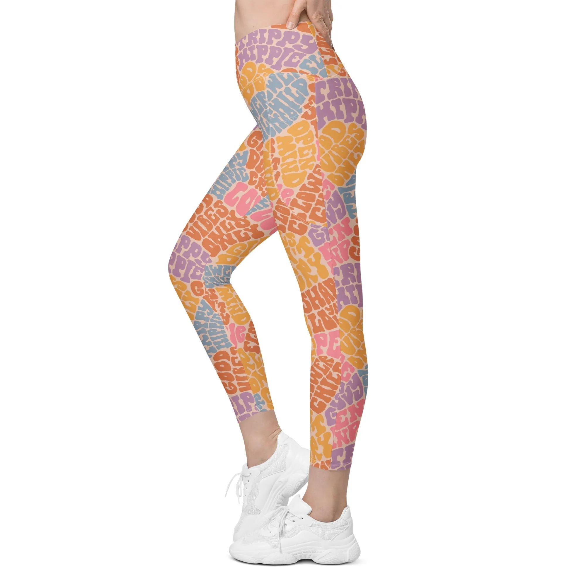 Groovy Hippie Crossover Leggings With Pockets