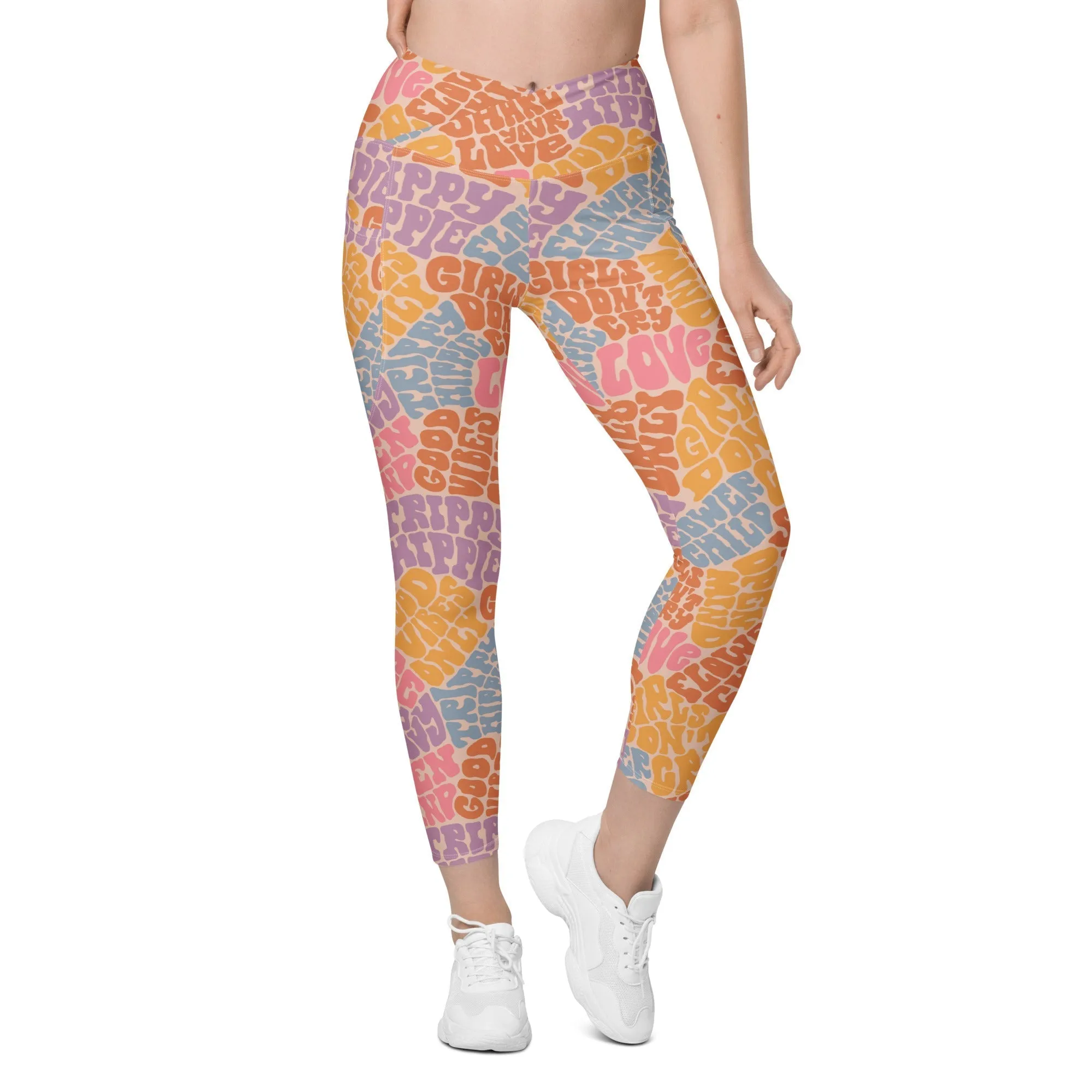 Groovy Hippie Crossover Leggings With Pockets