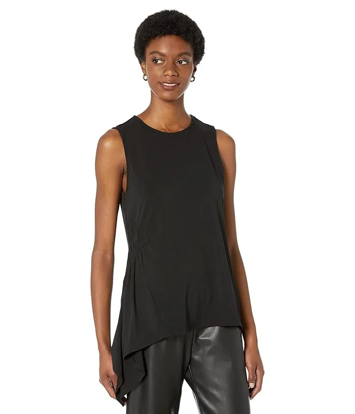 H Halston Sleeveless Side Smocked Asymmetric Pullover Women's