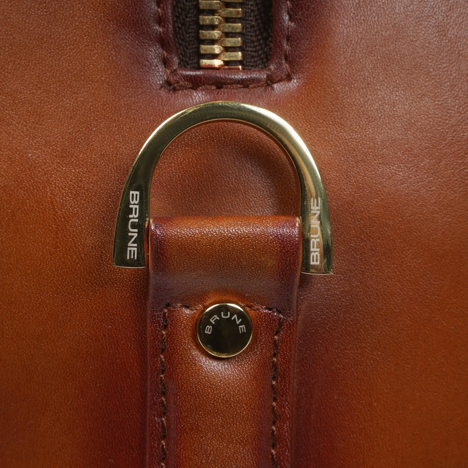 Hand Crafted Laptop Compartment Metal Lion Tan Leather Duffle Bag With Bag Tag By Brune & Bareskin