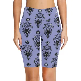 Haunted Mansion Wallpaper Women's Athletic Workout Half Tights Leggings With Side Pockets